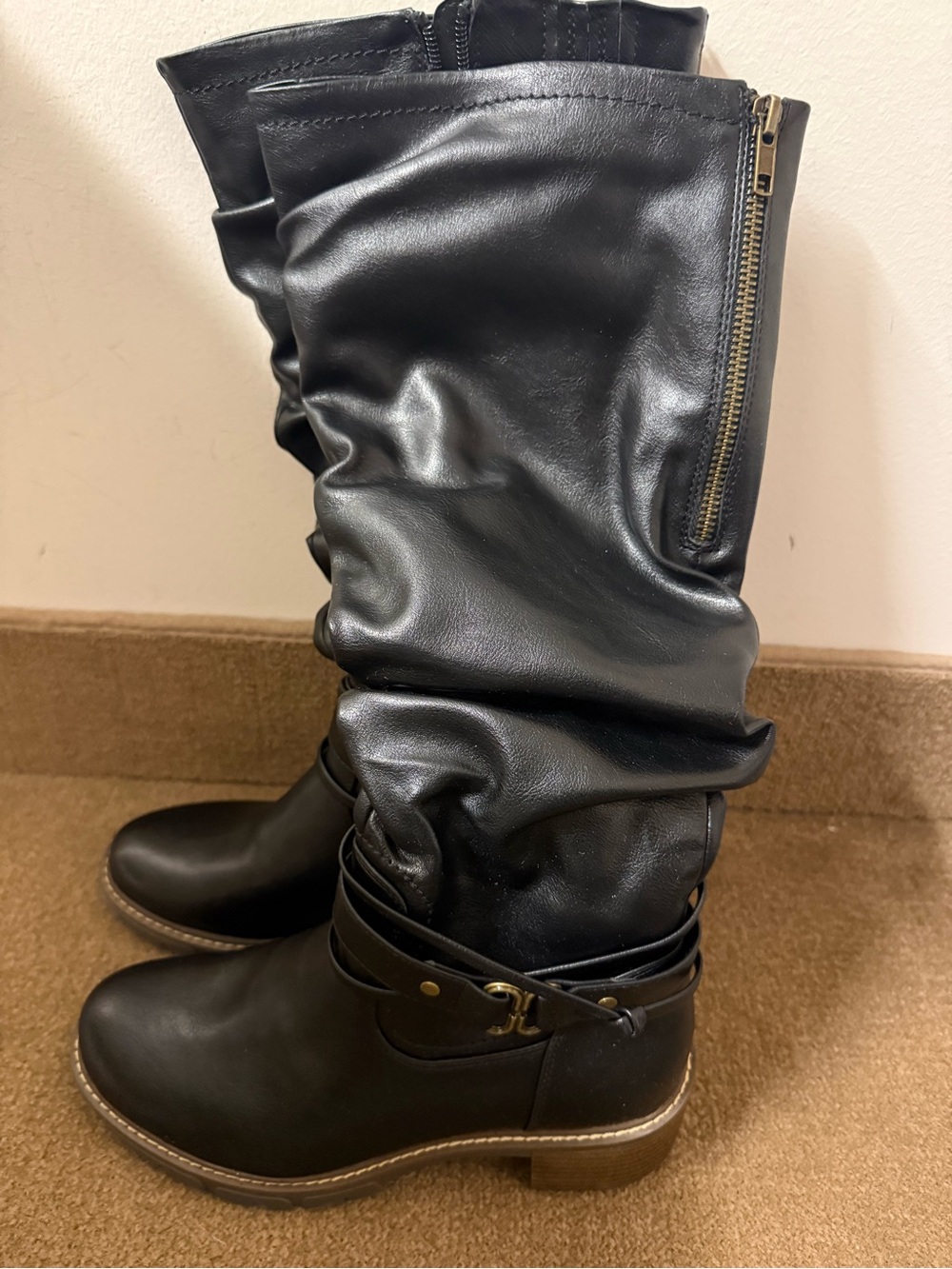 Black Faux Leather Pull-On Boots size 7